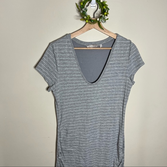 ATHLETA CENTRAL STRIPE GRAY RUCHED DRESS SIZE MEDIUM - Picture 3 of 6
